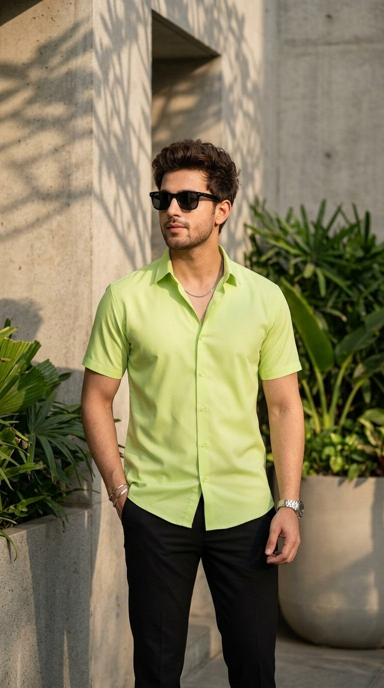 Men's Lime Green Cotton Shirt – Solid