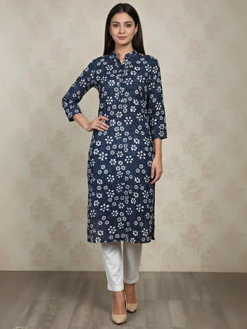 Women's Blue Cotton Kurti Set – Printed