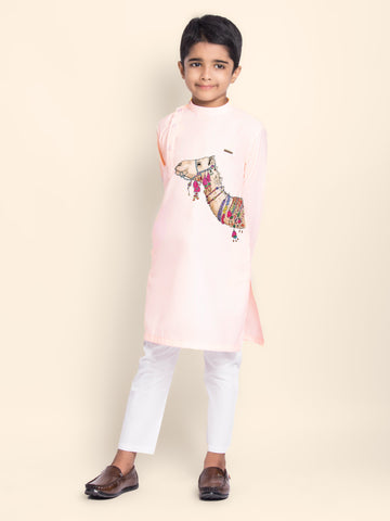 Boys' Pink Cotton Kurta Set – Printed