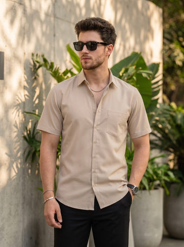 Men's Beige Cotton Shirt – Solid