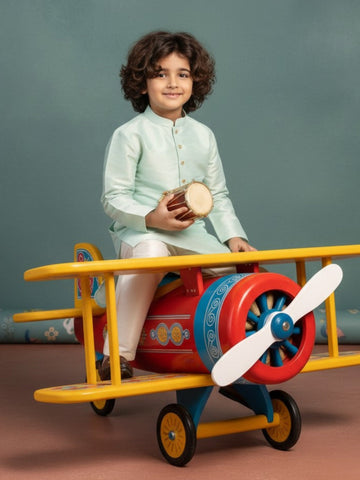 Boys' Green Art Silk Kurta Set – Solid