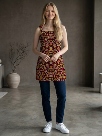 Women's Multicolour Cotton Sleeveless Top – Floral Print