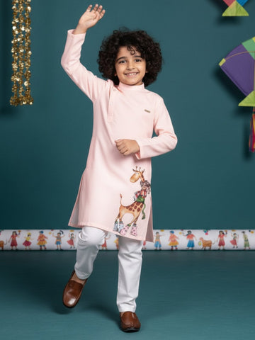 Boys' Pink Cotton Kurta Set – Ethnic Print