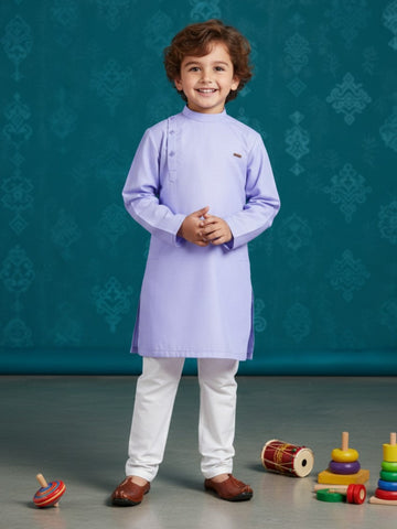 Boys' Purple Cotton Kurta Set – Solid & Side Placket