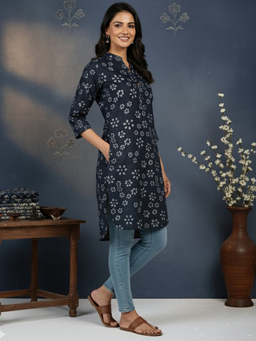 Women's Black Cotton Kurti Set – Printed
