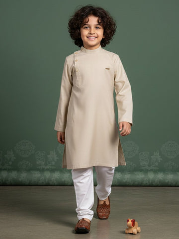 Boys' Beige Cotton Kurta Set – Solid
