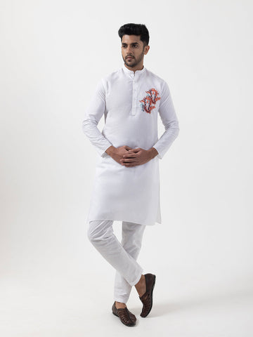 Men's White Cotton Kurta Set – Lord Ganesha Print