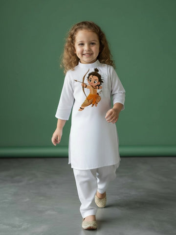 Girls' White Cotton Kurti Set – Ethnic Print