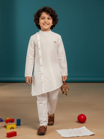 Boys' White Art Silk Kurta Set – Solid
