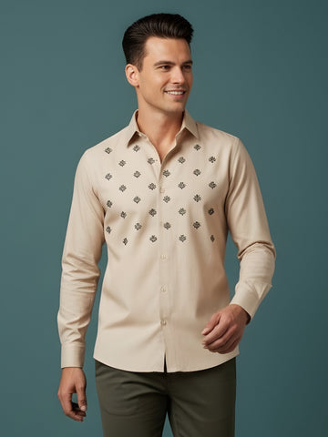 Men's Beige Cotton Shirt – Ethnic Print