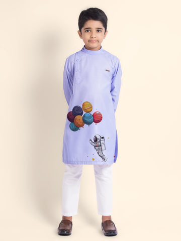 Boys' Purple Cotton Kurta Set – Printed