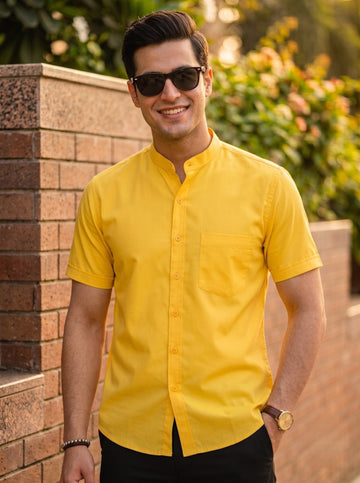 Men's Yellow Cotton Shirt – Mandarin Collar