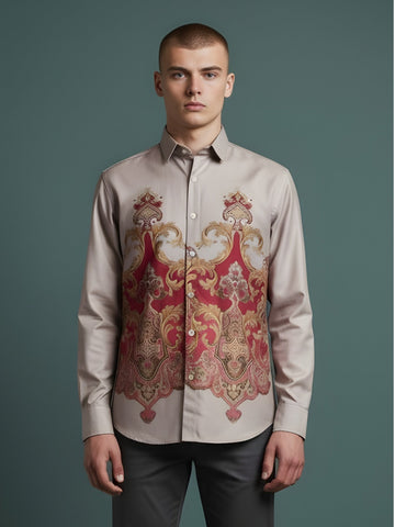 Men's Beige Cotton Shirt – Ethnic Print