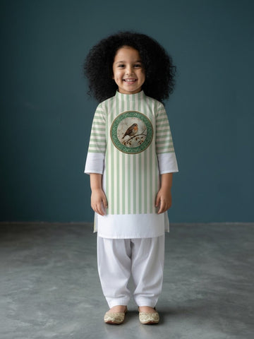 Girls' White Cotton Kurti Set – Ethnic Print
