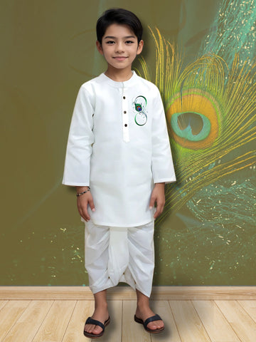 Boys' White Cotton Kurta & Pyjama Set – Asymmetric
