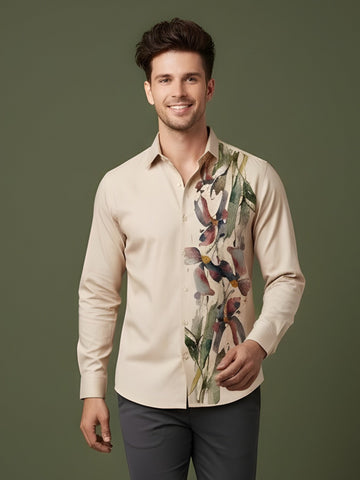 Men's Beige Cotton Shirt – Ethnic Print