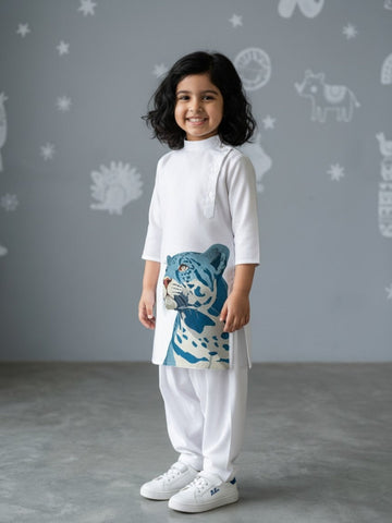 Girls' White Cotton Kurti Set – Ethnic Print