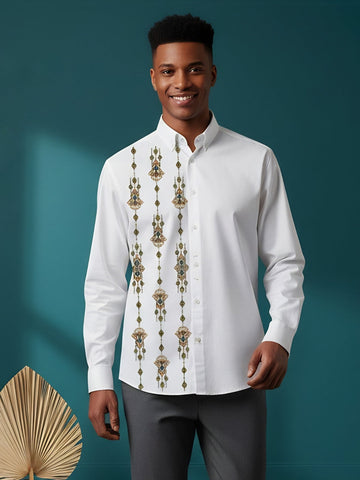 Men's White Cotton Shirt – Ethnic Print
