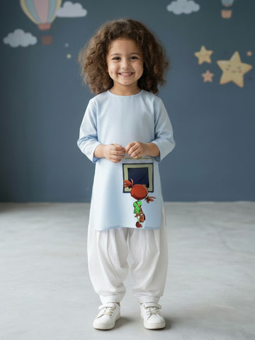 Girls' Sky Blue Cotton Kurti Set – Ethnic Print