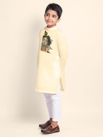 Boys' Light Yellow Cotton Kurta Set