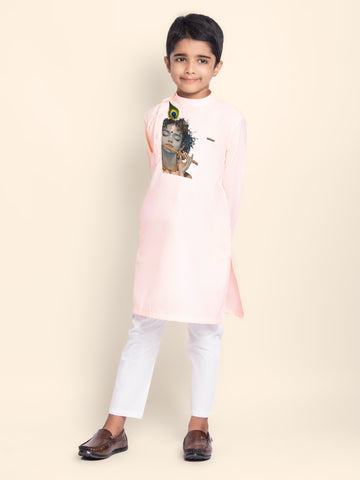 Boys' Pink Cotton Kurta Set
