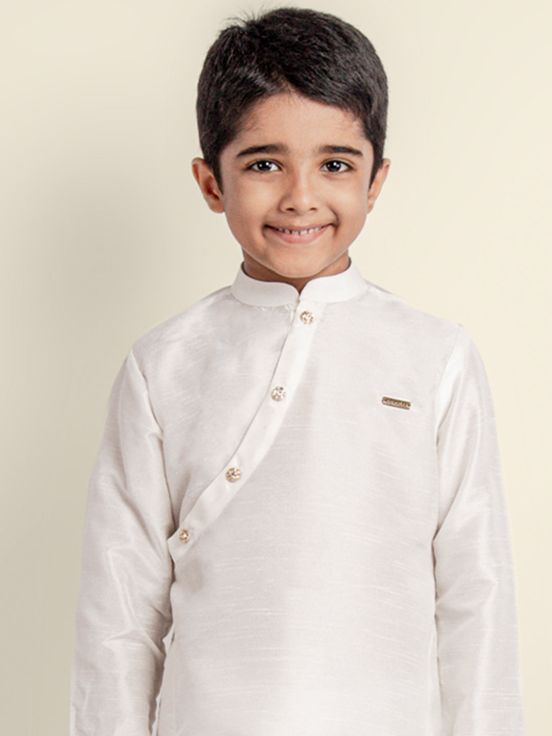 Boys' White Dupion Kurta & Pyjama Set – Asymmetric