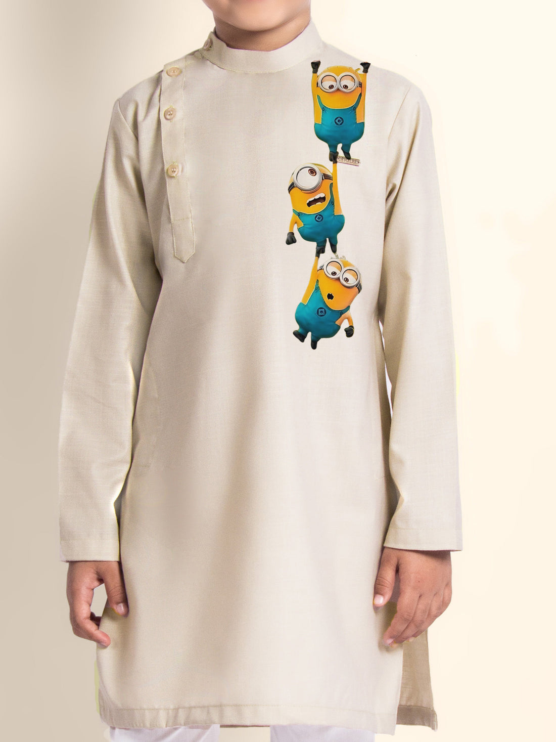 Boys' Beige Cotton Kurta & Pyjama Set – Printed