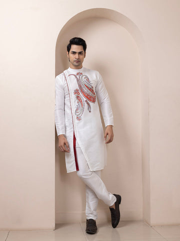 Men's White Art Silk Kurta Set – Ethnic Print