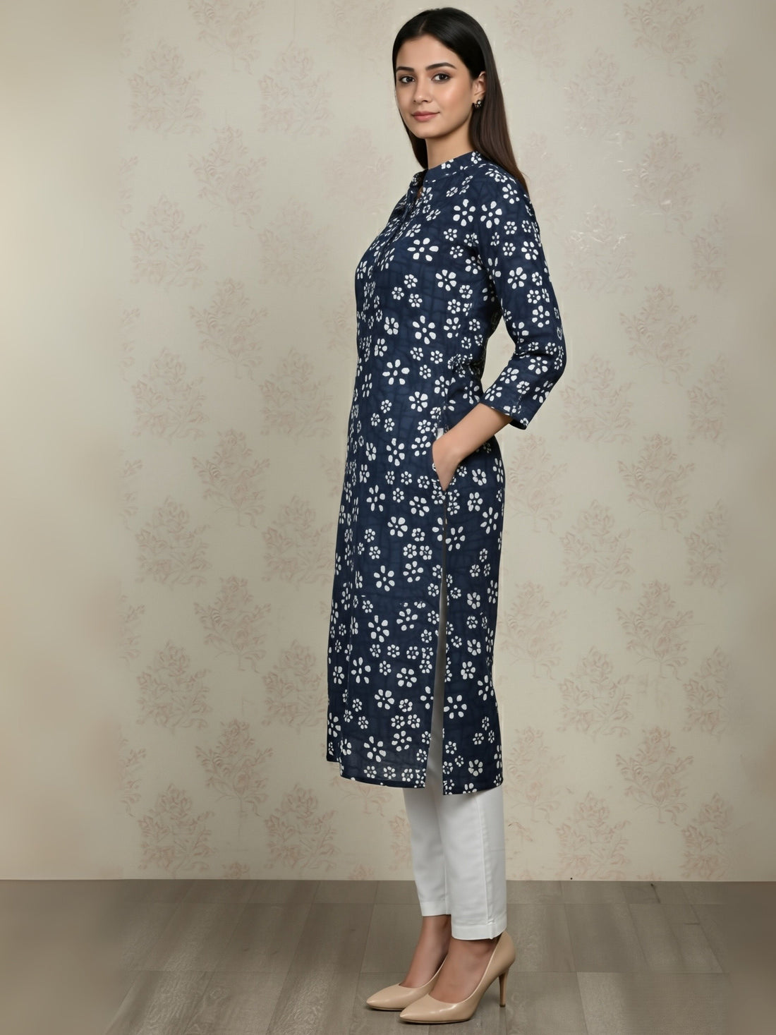 Women's Blue Cotton Kurti Set – Printed