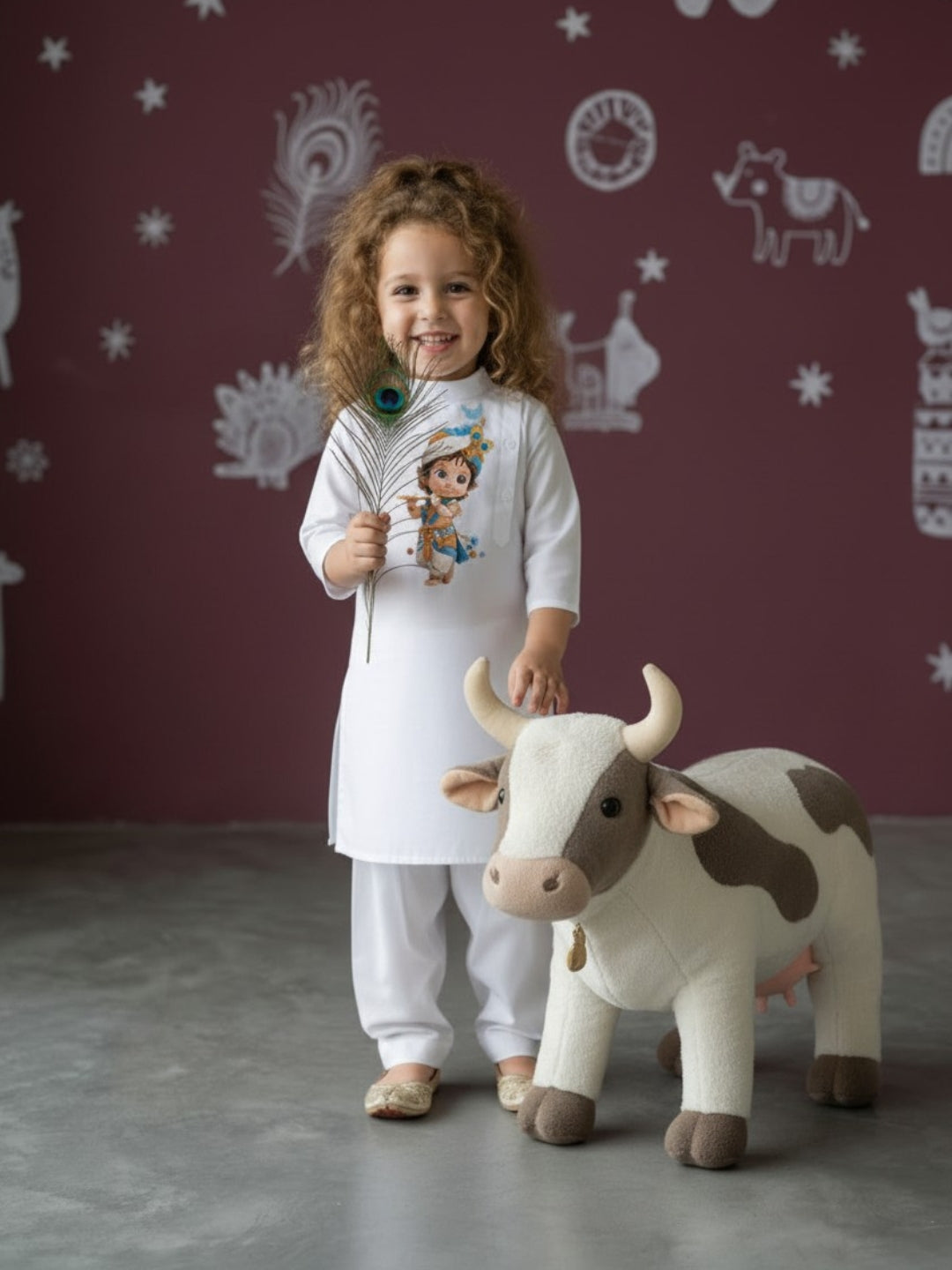 Girls' White Cotton Kurti Set – Ethnic Print