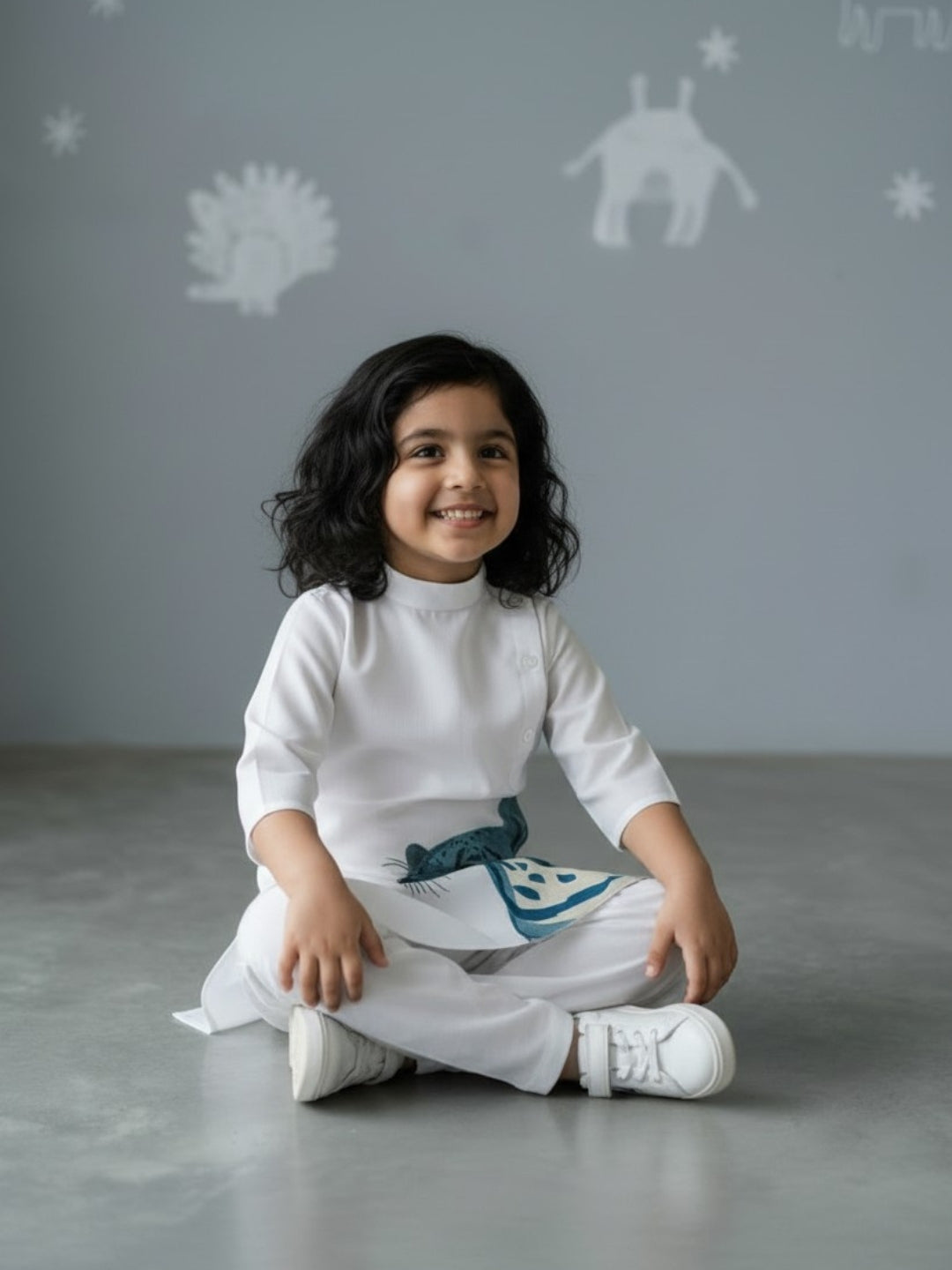 Girls' White Cotton Kurti Set – Ethnic Print