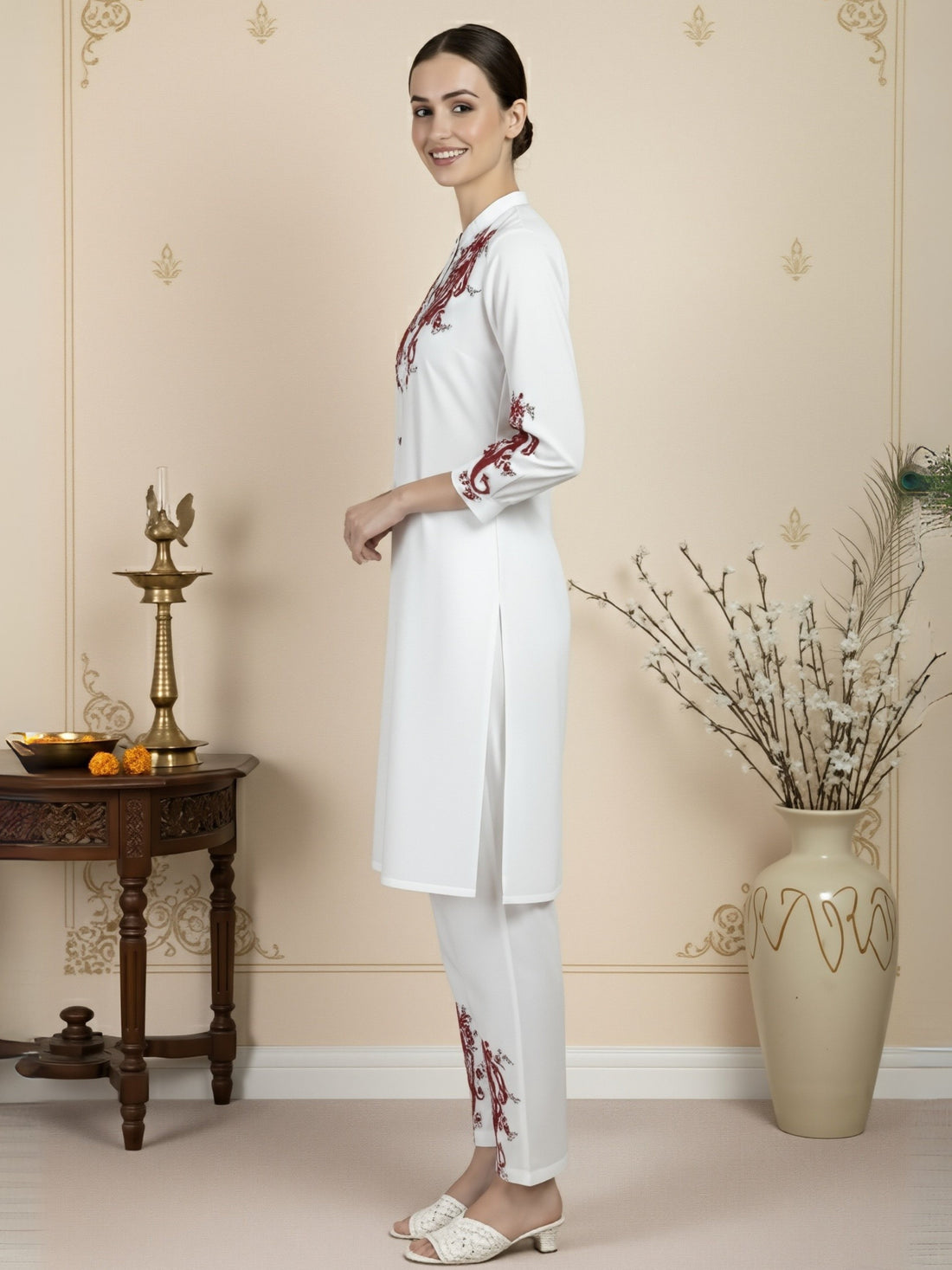 Women's White Cotton Kurti Set – Ethnic Print