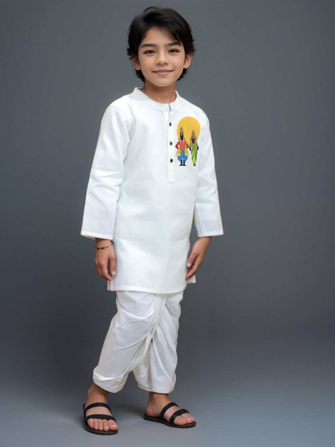Boys' White Cotton Kurta & Pyjama Set – Asymmetric
