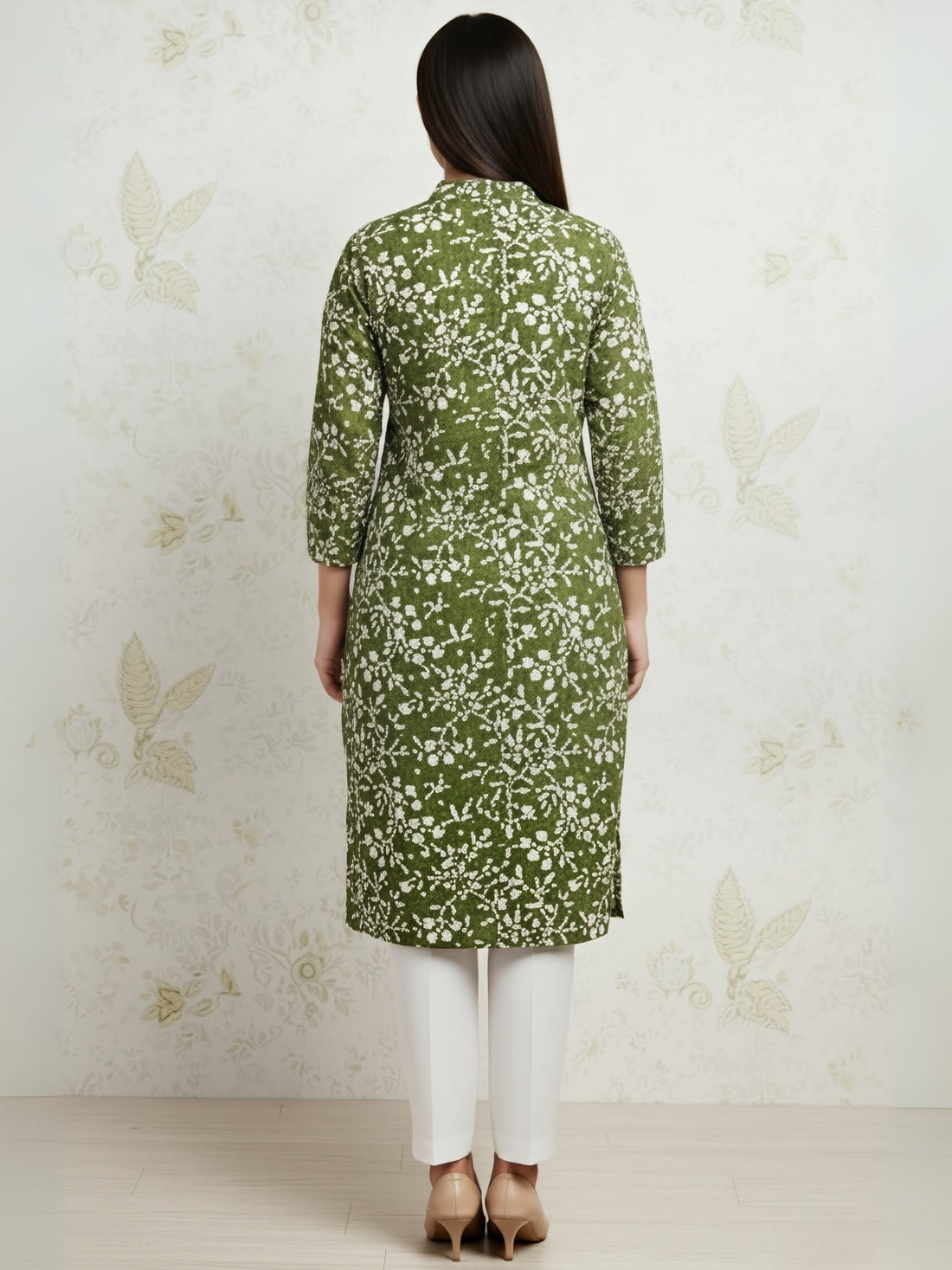 Women's Green Cotton Kurti Set – Printed