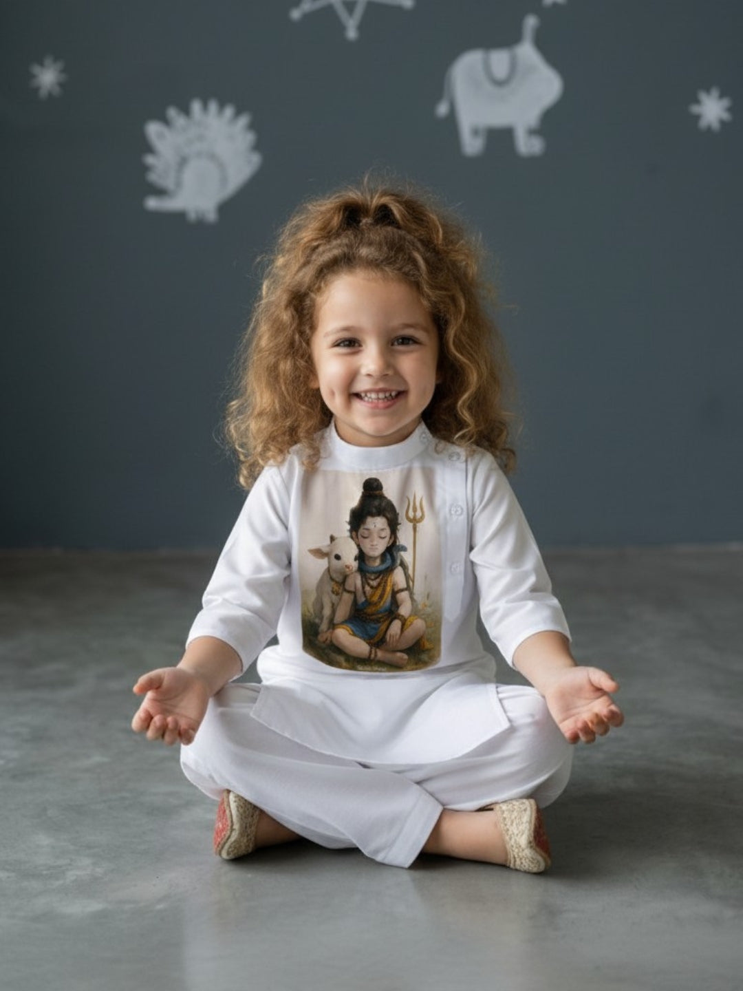 Girls' White Cotton Kurti Set – Ethnic Print