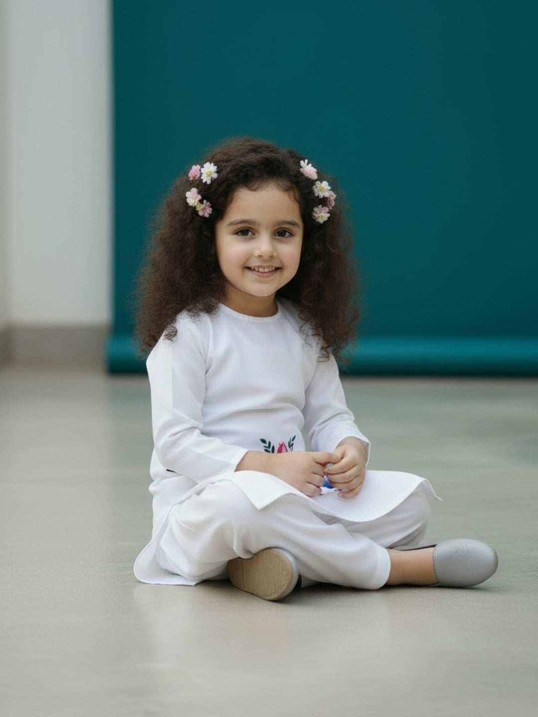 Girls' White Cotton Kurti Set – Ethnic Print