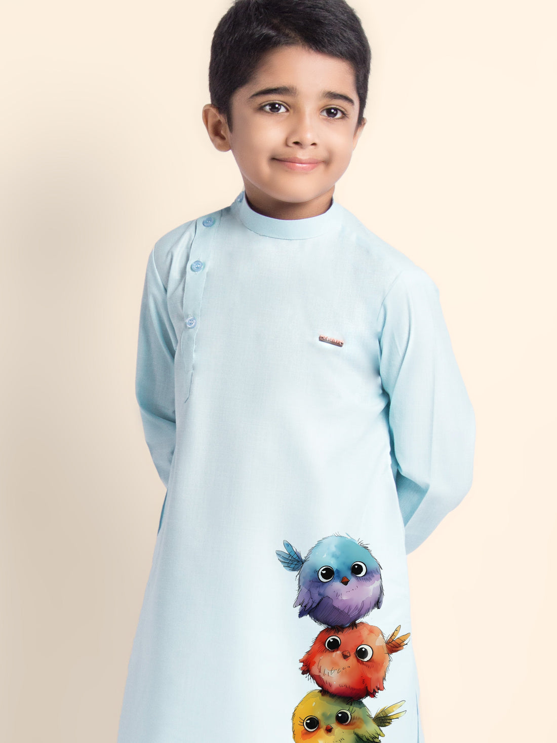 Boys' Sky Blue Cotton Kurta & Pyjama Set – Printed