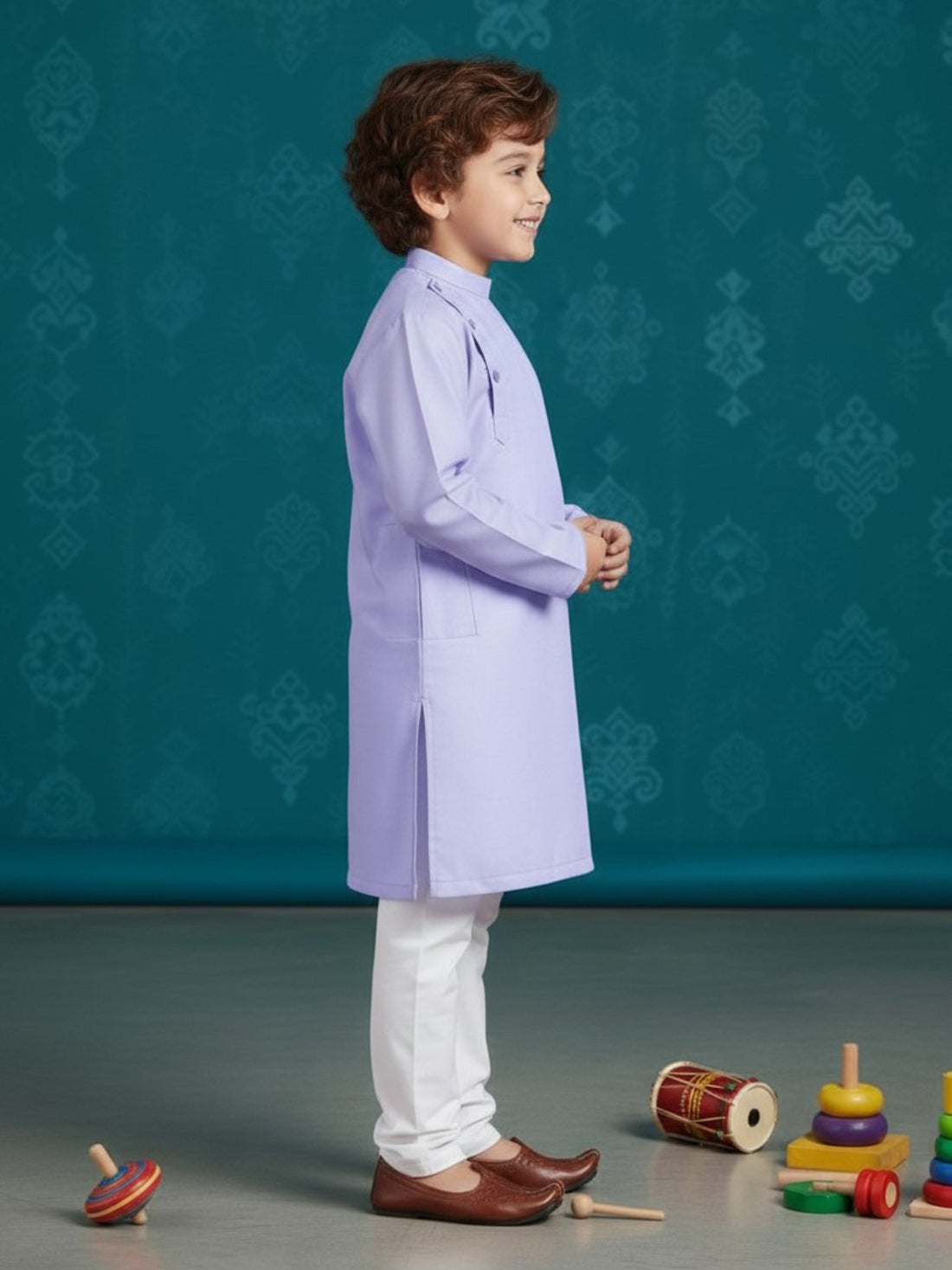 Boys' Purple Cotton Kurta Set – Solid & Side Placket