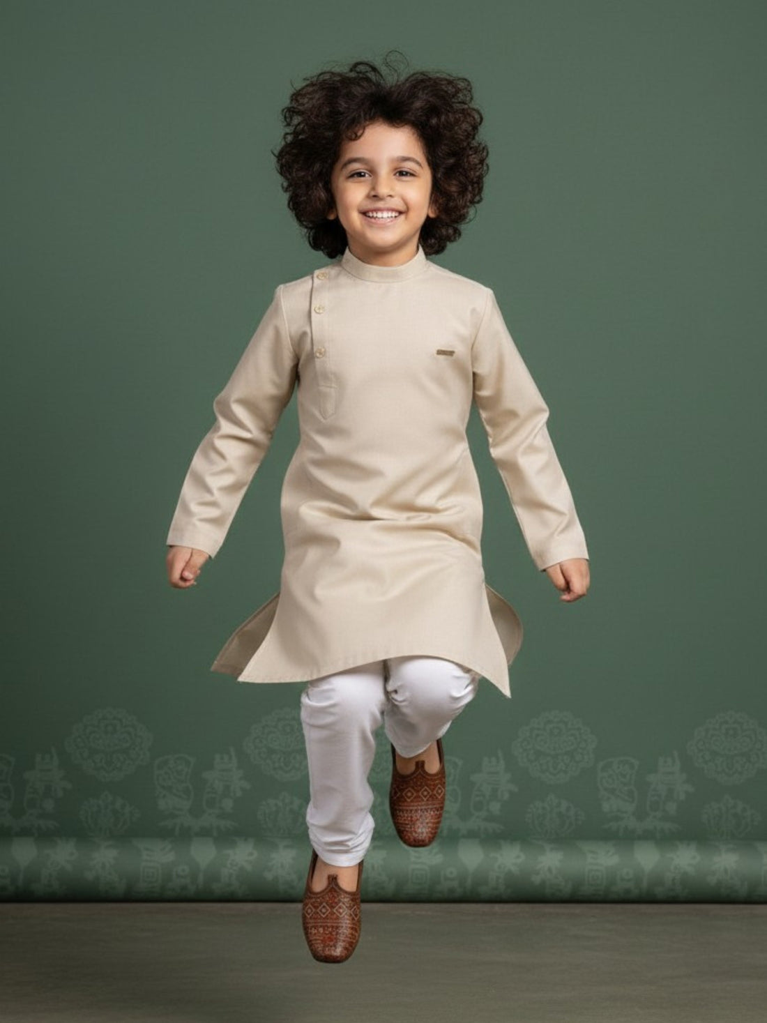 Boys' Beige Cotton Kurta Set – Solid