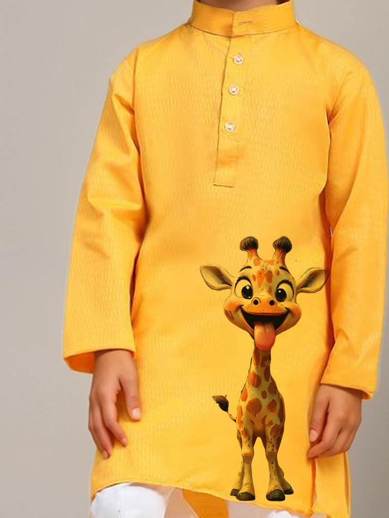 Boys' Yellow Cotton Kurta & Pyjama Set – Printed