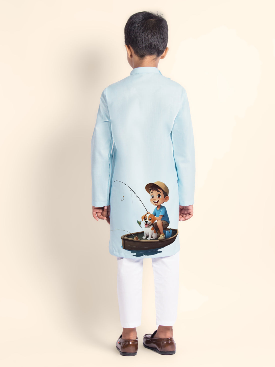 Boys' Sky Blue Cotton Kurta & Pyjama Set – Printed