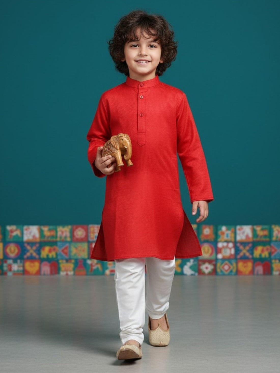 Boys' Red Cotton Kurta Set – Solid