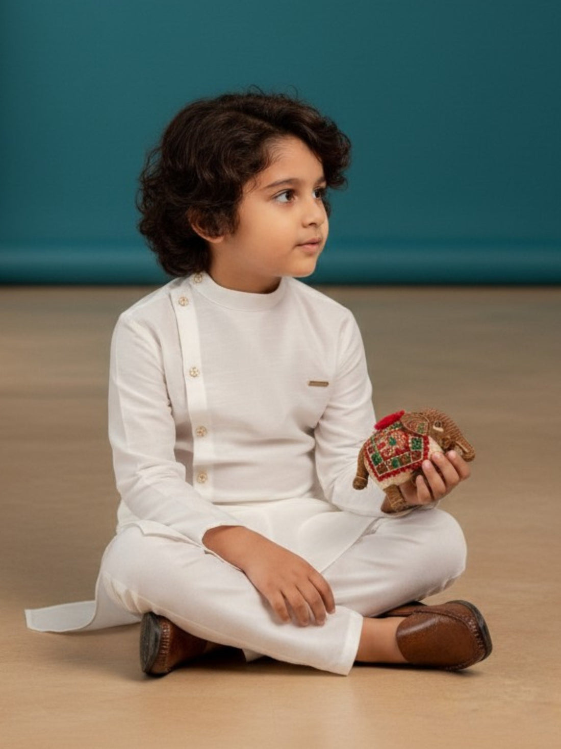 Boys' White Art Silk Kurta Set – Solid