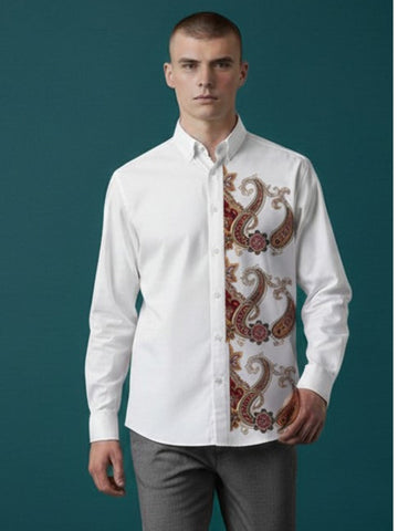 Men's White Cotton Shirt – Ethnic Print