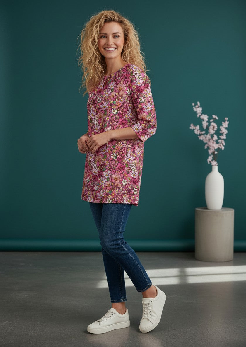Women's Pink Cotton Tunic Top – Printed