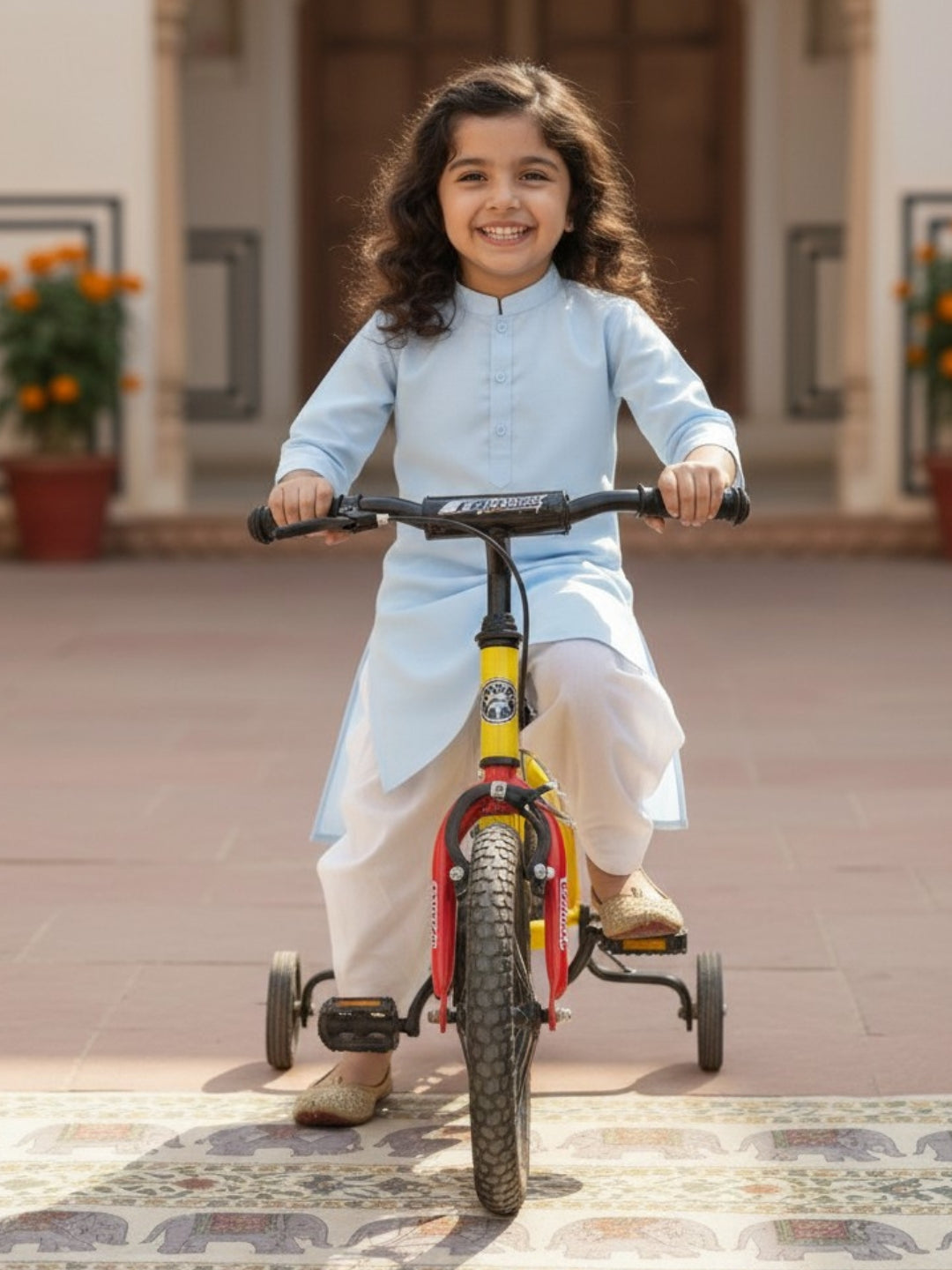 Girls' Sky Blue Cotton Kurti Set – Solid