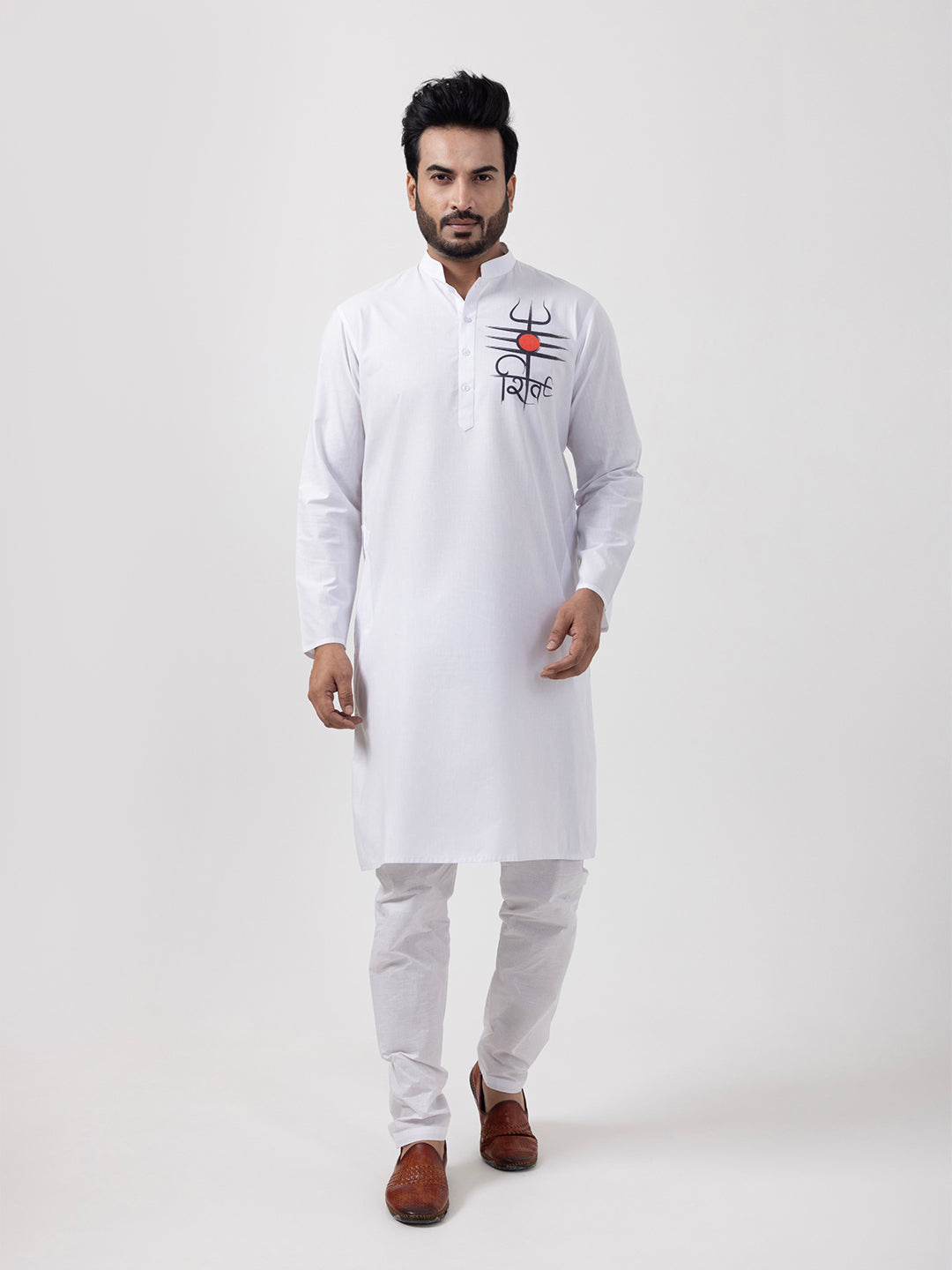 Men's White Cotton Kurta Set – Lord Shiva Print
