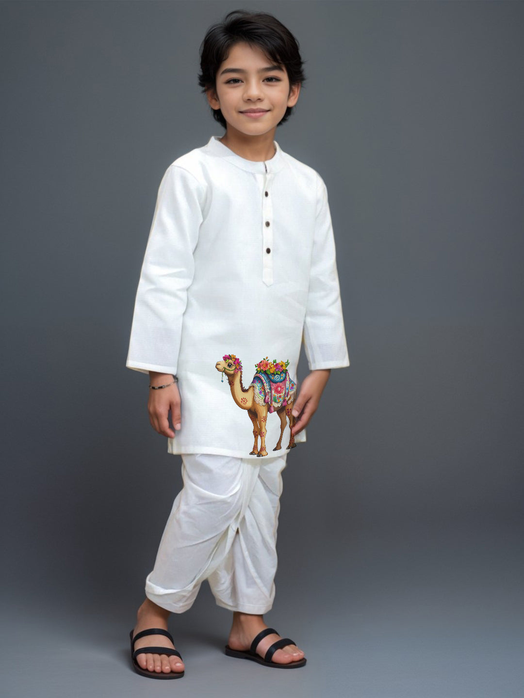 Boys' White Cotton Kurta & Pyjama Set – Asymmetric