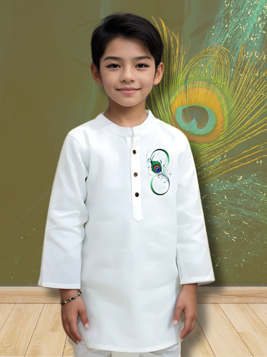 Boys' White Cotton Kurta & Pyjama Set – Asymmetric