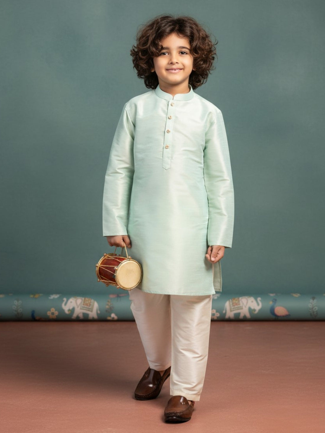 Boys' Green Art Silk Kurta Set – Solid